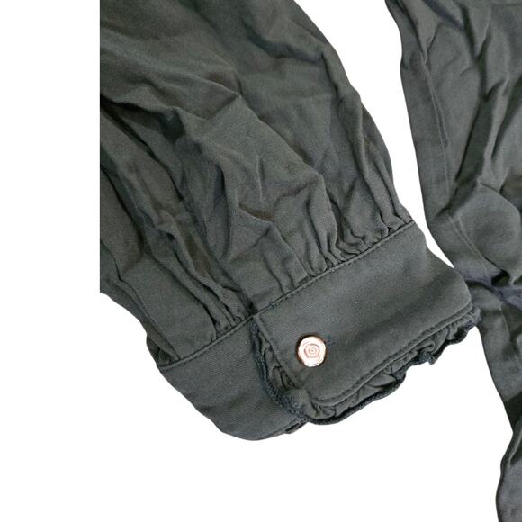 Simple retro Convallaria Floral Embroidered Shirt SZ XL Green Puff Top - Picture 7 of 7